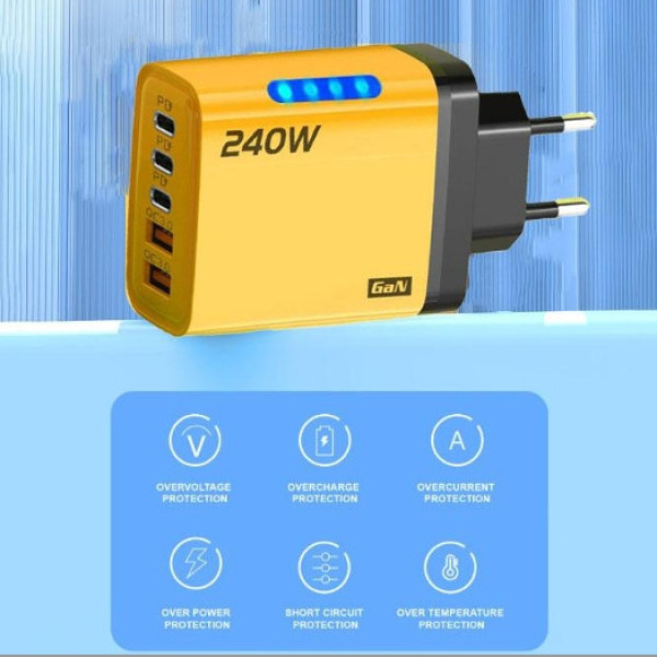 Зарядное устройство 240W многопортовое 3 Type-C 2 USB адаптер быстрой зарядки